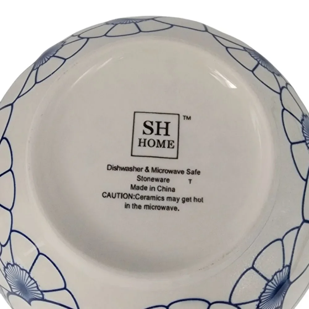SH Home Blue Lotus Ceramic Ramen Noodle Bowl 54oz With Chopsticks And Spoon‎ 4pc